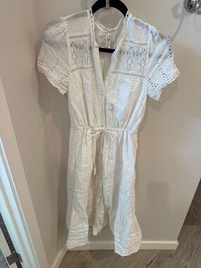 Anthropologie Feather Bone White Eyelet Midi Dress